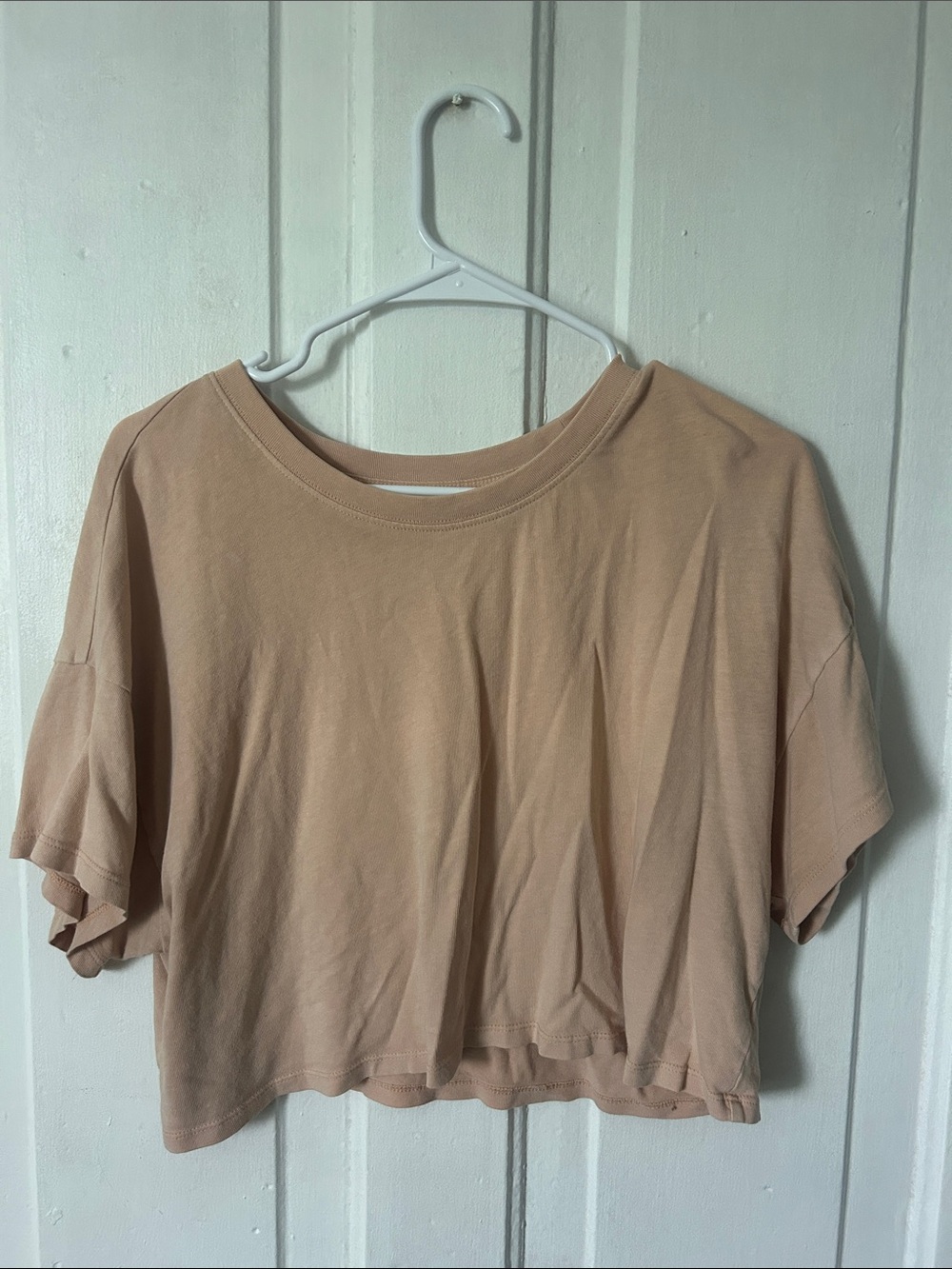 aerie Cropped Short Sleeve Tee - Light Beige/Peach